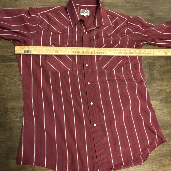 Vintage Ely Western Pearl Snap Long Sleeve Shirt 16/34 Burgandy Lightweight Mens - Picture 5 of 6